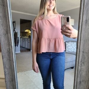 Hippie Rose Pink Ruffle Crop Stop Short Sleeved